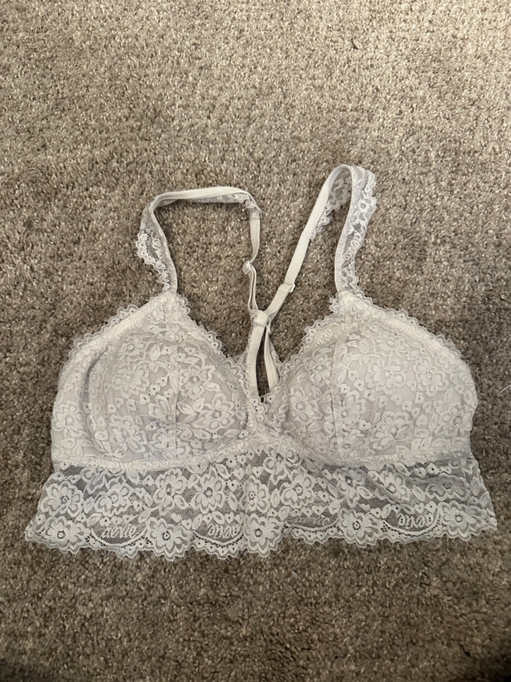 aerie White Floral Lace Bralette with Scalloped Band